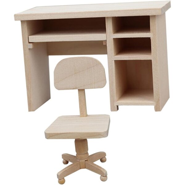 ORFOFE Mini Scrivania e Sedia in Legno per Case delle Bambole Scala 1:12