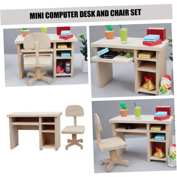 ORFOFE Mini Scrivania e Sedia in Legno per Case delle Bambole Scala 1:12