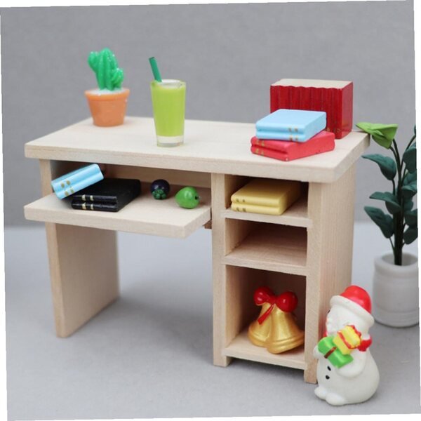 ORFOFE Mini Scrivania e Sedia in Legno per Case delle Bambole Scala 1:12