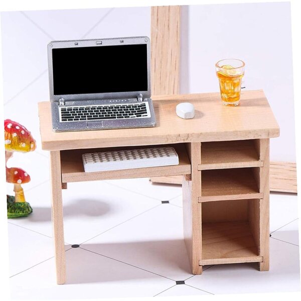 ORFOFE Mini Scrivania e Sedia in Legno per Case delle Bambole Scala 1:12