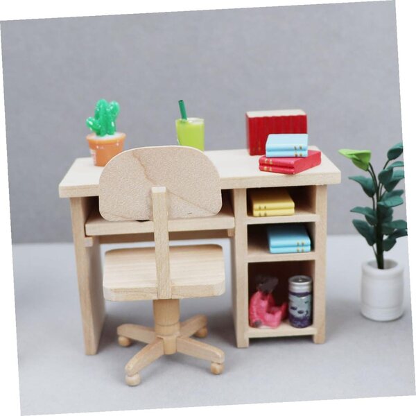 ORFOFE Mini Scrivania e Sedia in Legno per Case delle Bambole Scala 1:12
