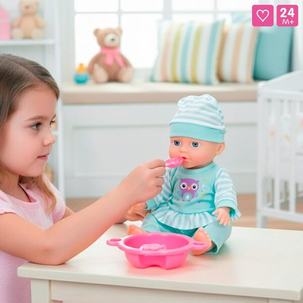 COLORBABY Babypuppe 30 cm mit Hochstuhl und Zubehör zum Füttern und Spielen für Mädchen