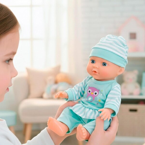 COLORBABY Babypuppe 30 cm mit Hochstuhl und Zubehör zum Füttern und Spielen für Mädchen