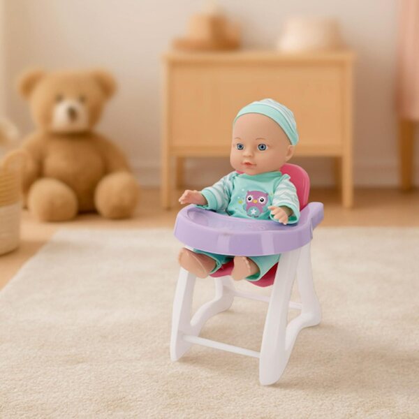 COLORBABY Babypuppe 30 cm mit Hochstuhl und Zubehör zum Füttern und Spielen für Mädchen