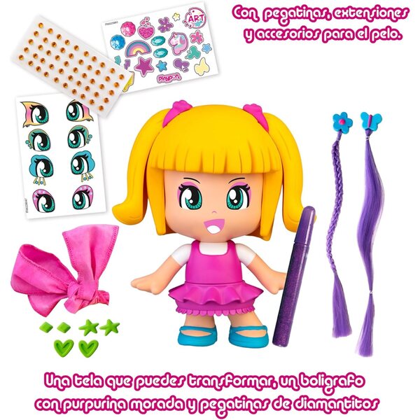 Pinypon Pop & Art - Кукла за персонализиране с аксесоари, стикери и блясък