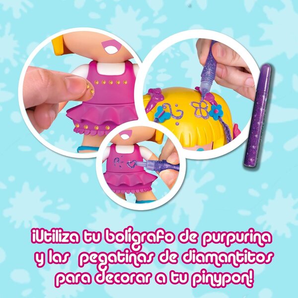Pinypon Pop & Art - Кукла за персонализиране с аксесоари, стикери и блясък