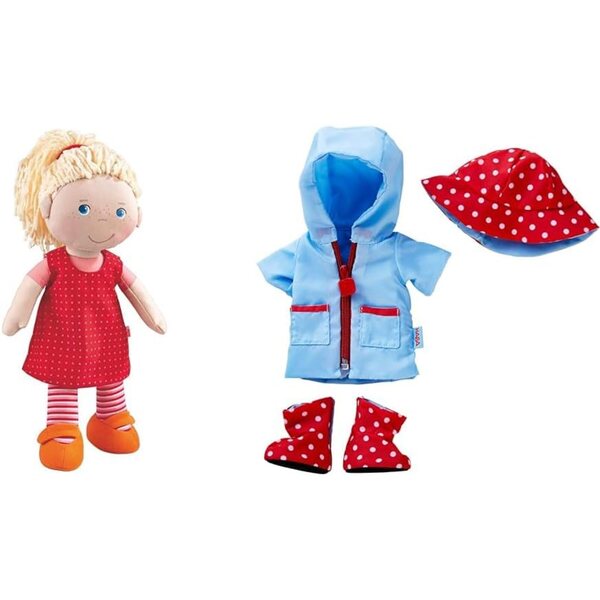HABA Puppe Annelie 30 cm con abbigliamento e set pioggia per bambini da 18 mesi