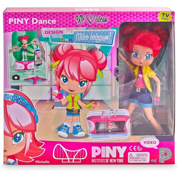 Berühmte Piny – Michelle-Puppe mit Bühne und holografischer Video-App – 25 cm