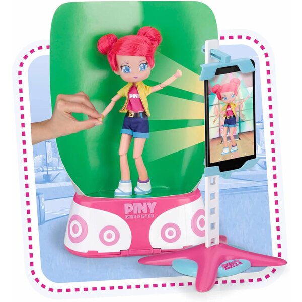Berühmte Piny – Michelle-Puppe mit Bühne und holografischer Video-App – 25 cm