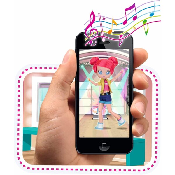 Berühmte Piny – Michelle-Puppe mit Bühne und holografischer Video-App – 25 cm