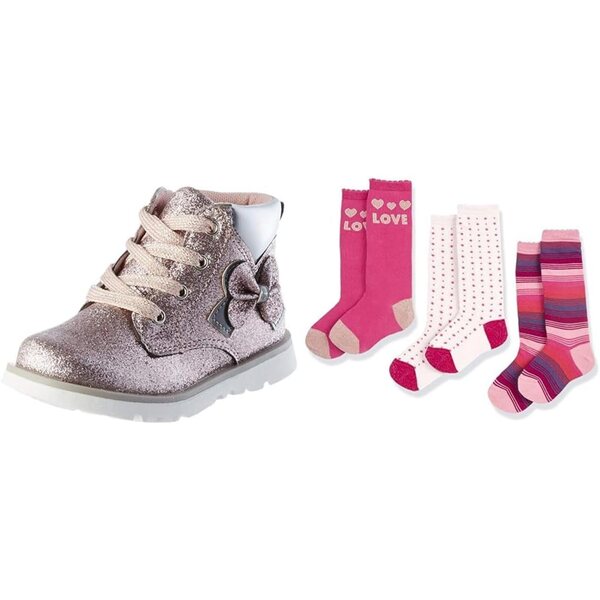 Chicco Francesca Stiefelette rosa con fiocco e calze lunghe 100% cotone
