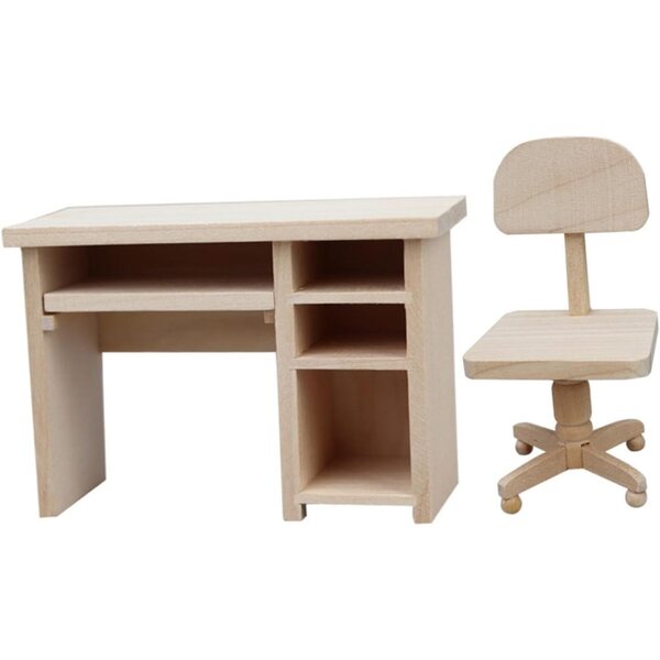 ERINGOGO Set Mini Scrivania e Sedia in Legno per Casa delle Bambole, Realistico e Decorativo