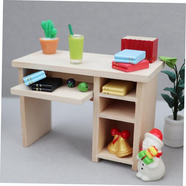 ERINGOGO Set Mini Scrivania e Sedia in Legno per Casa delle Bambole, Realistico e Decorativo