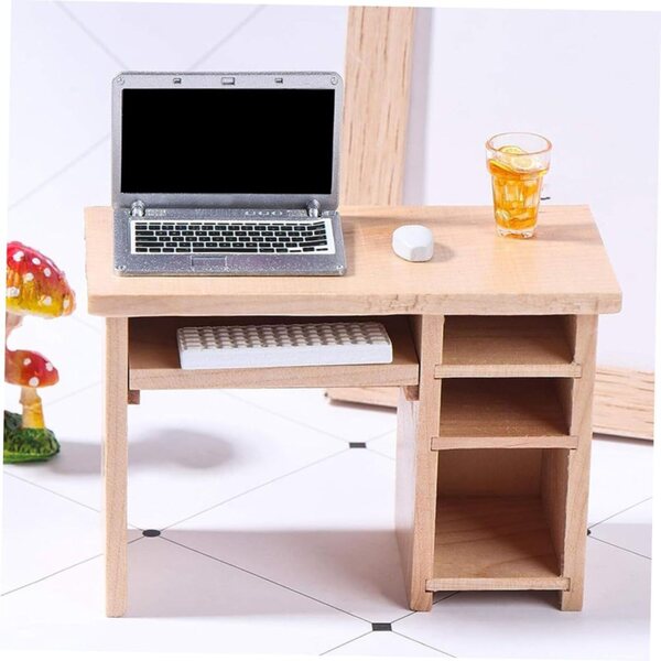 ERINGOGO Set Mini Scrivania e Sedia in Legno per Casa delle Bambole, Realistico e Decorativo