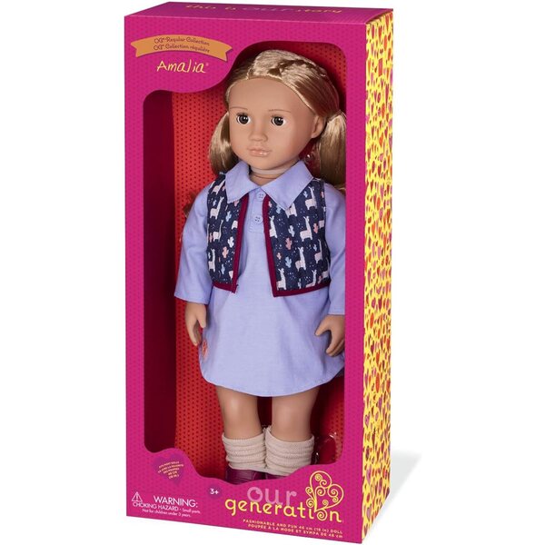 Our Generation Puppe Amalia 46 cm con abiti e accessori moda per bambine creative