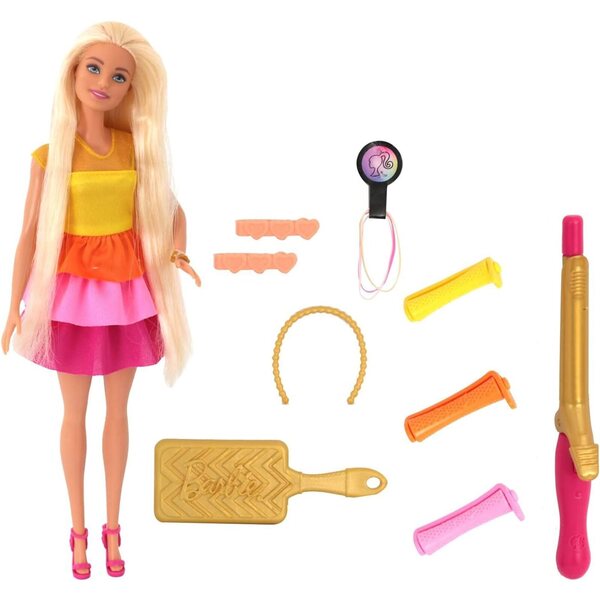 Mattel BRB Locken Style Puppe blond met krullend haar en modeaccessoires