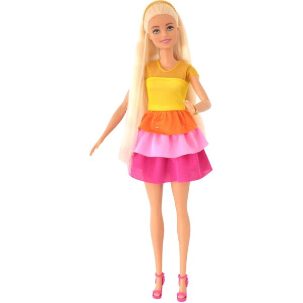 Mattel BRB Locken Style Puppe blond mit lockigem Haar und Modeaccessoires