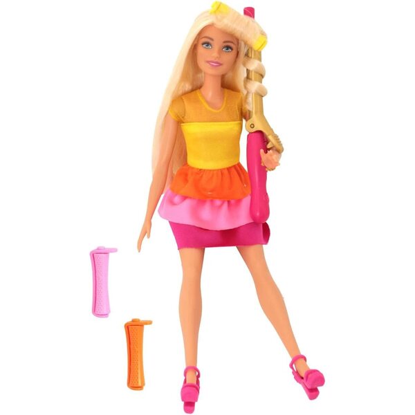 Mattel BRB Locken Style Puppe blond mit lockigem Haar und Modeaccessoires
