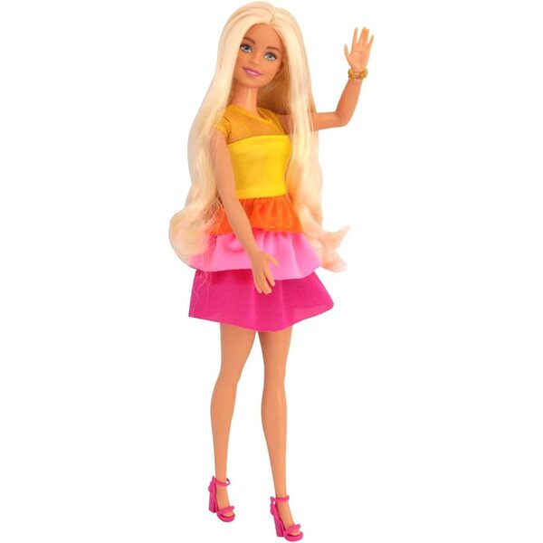 Mattel BRB Locken Style Puppe blond mit lockigem Haar und Modeaccessoires