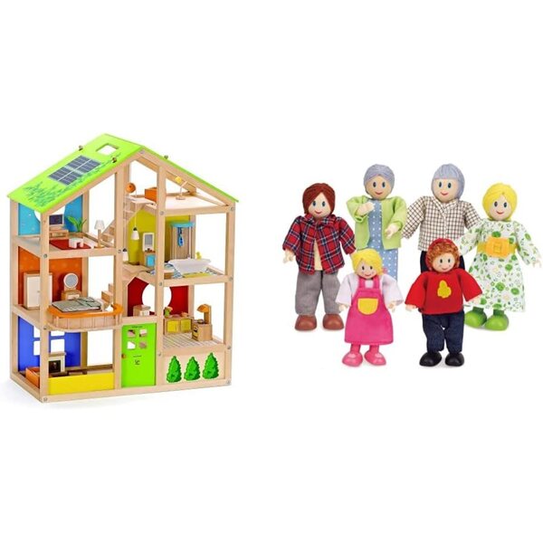 Casa delle bambole in legno Hape quattro stagioni a 3 piani con mobili e personaggi da 3 anni