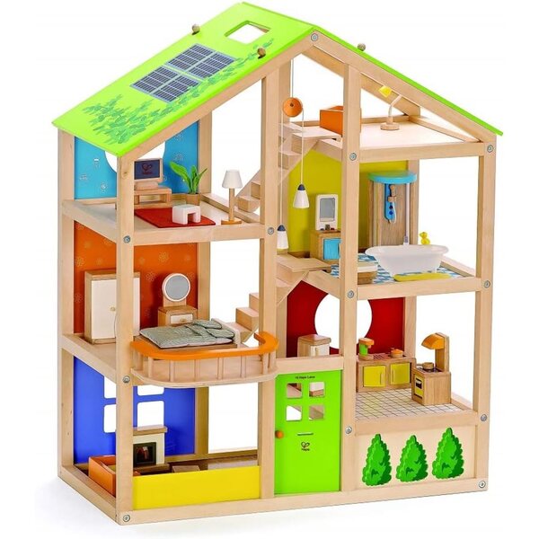 Casa delle bambole in legno Hape quattro stagioni a 3 piani con mobili e personaggi da 3 anni