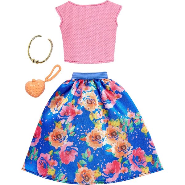 Barbie Original Mattel FKT96: Set Moda con Gonna a Fiori, Shirt, Borsa e Collana