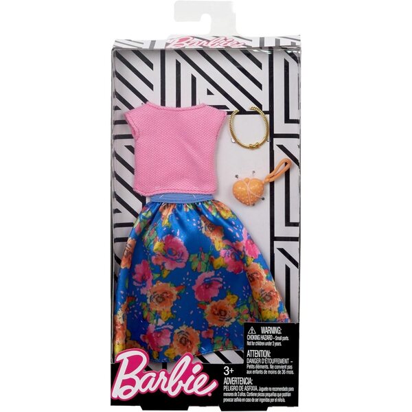 Barbie Original Mattel FKT96: Set Moda con Gonna a Fiori, Shirt, Borsa e Collana
