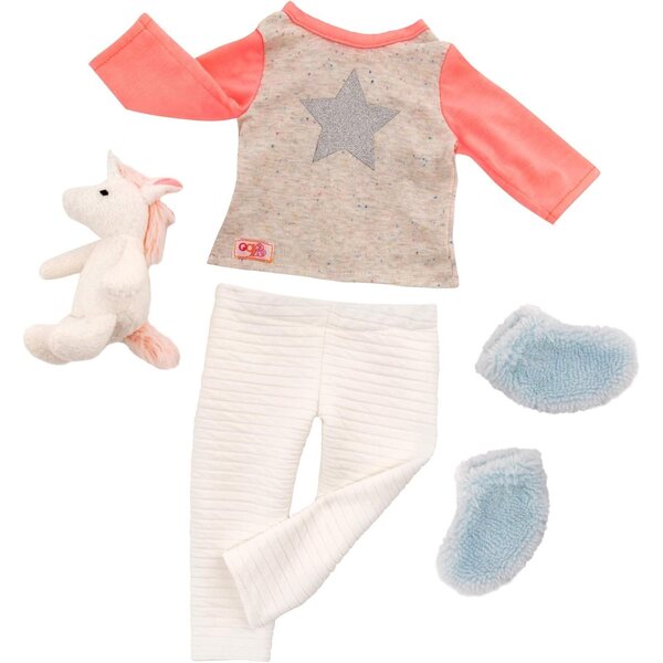 Our Generation Outfit Unicorn Wishes Pyjama mit Einhorn-Plüsch für 18-Zoll-Puppen
