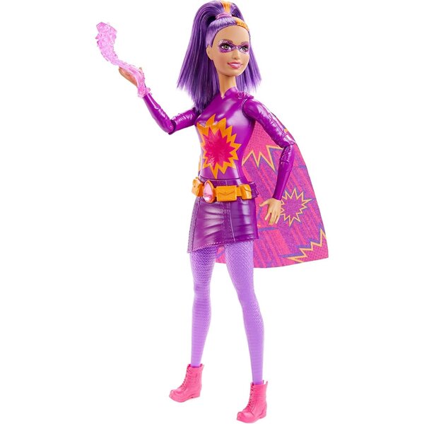 Barbie-Superheldin in Princess Power mit fliederfarbenem Kleid und buntem Umhang