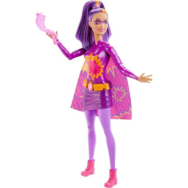 Barbie-Superheldin in Princess Power mit fliederfarbenem Kleid und buntem Umhang