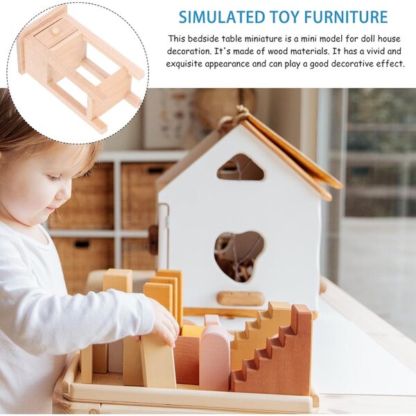 ERINGOGO Mini Comodino in Legno per Casa delle Bambole, Accessorio Decorativo Camera da Letto