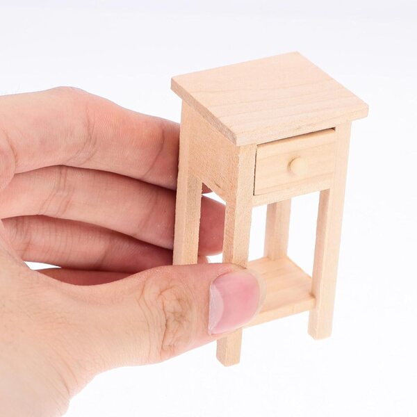 ERINGOGO Mini Comodino in Legno per Casa delle Bambole, Accessorio Decorativo Camera da Letto