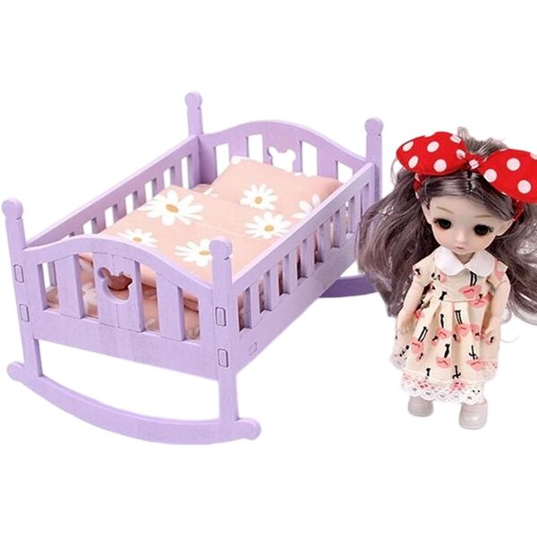 Culla Mini in Legno Leggero con Materasso Imbottito per Gioco di Ruolo Prescolare