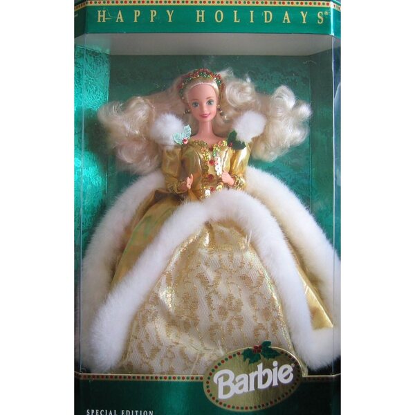 Barbie Collector Happy Holiday Collectors Edition Goldenes Kleid mit weißem Fell