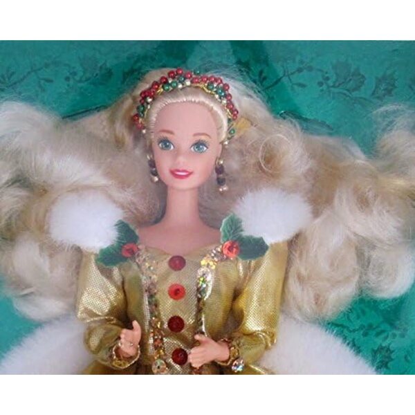 Barbie Collector Happy Holiday Collectors Edition Goldenes Kleid mit weißem Fell