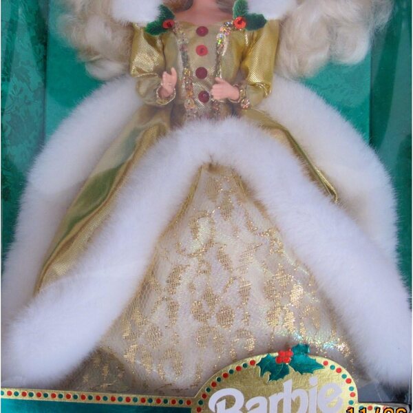 Barbie Collector Happy Holiday Collectors Edition Goldenes Kleid mit weißem Fell