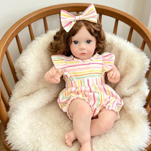 Lonian Reborn babypop 24 inch levensechte pop met zijden stoffen lijfje