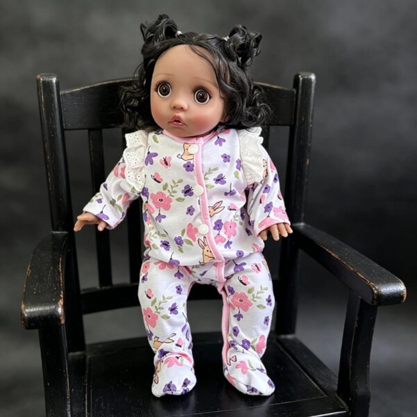 Lonian Reborn-Puppe, 40 cm, dunkle Haut, lockiges Haar und große, realistische Augen