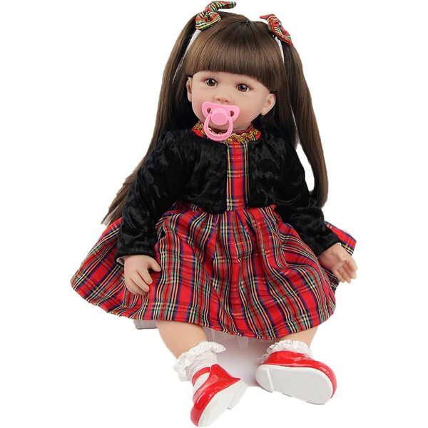 24 Zoll realistische Silikon-Vinyl-Rebornpuppe mit langen Haaren für Babys