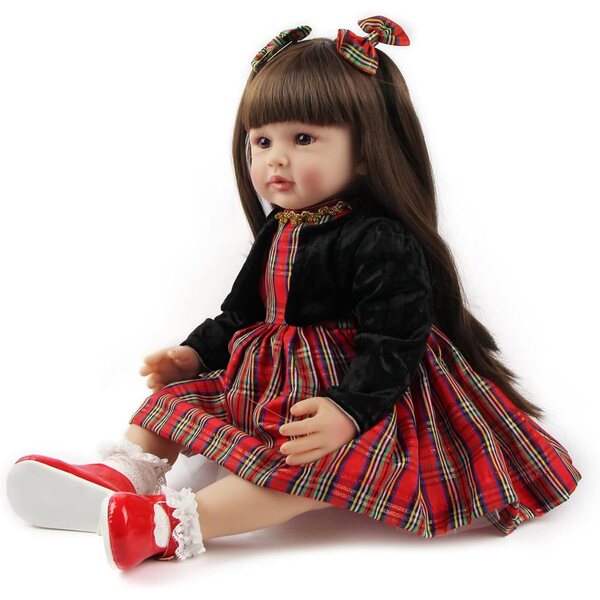 24 Zoll realistische Silikon-Vinyl-Rebornpuppe mit langen Haaren für Babys
