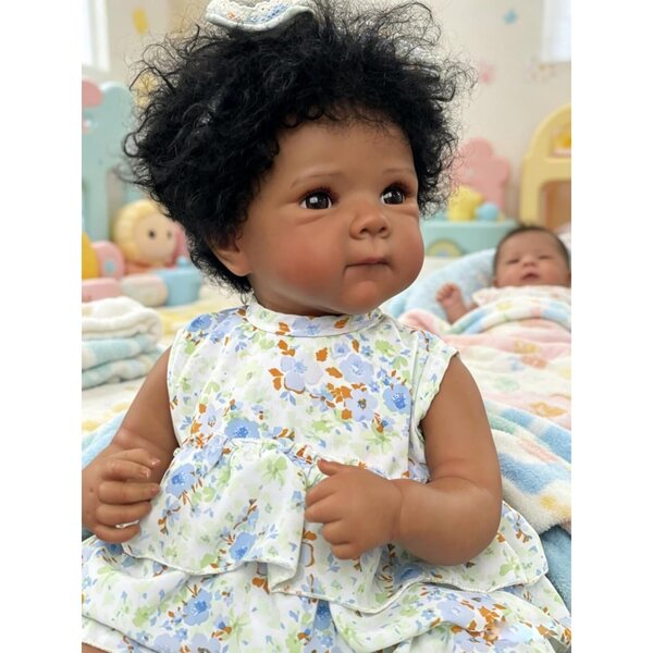 Lonian Pupa Reborn bambina pelle scura in silicone 48 cm realistica con capelli hand-rooted