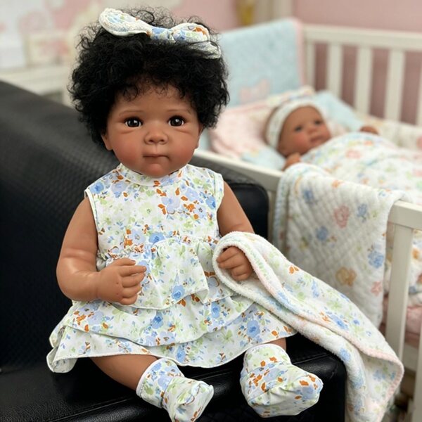 Lonian Pupa Reborn bambina pelle scura in silicone 48 cm realistica con capelli hand-rooted