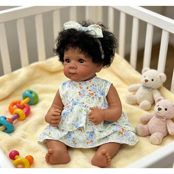 Lonian Pupa Reborn bambina pelle scura in silicone 48 cm realistica con capelli hand-rooted