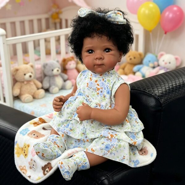 Lonian Pupa Reborn bambina pelle scura in silicone 48 cm realistica con capelli hand-rooted