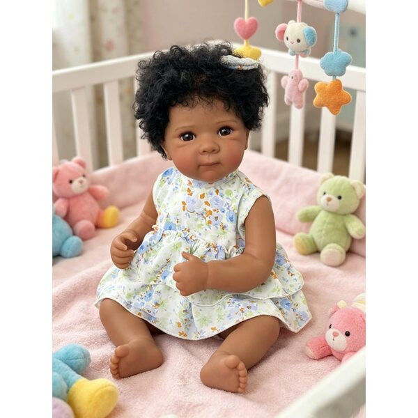 Lonian Pupa Reborn bambina pelle scura in silicone 48 cm realistica con capelli hand-rooted
