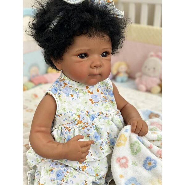 Lonian Pupa Reborn bambina pelle scura in silicone 48 cm realistica con capelli hand-rooted