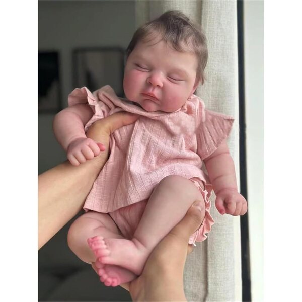 LFdolls Reborn Babypuppe 50 cm, lebensechtes schlafendes Neugeborenes in Rosa