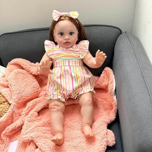 Lonian 66 cm große Reborn-Puppe mit weichem Stoffkörper und realistischen langen Haaren