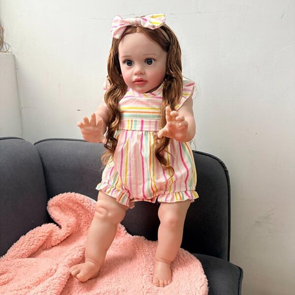 Lonian herboren pop van 66 cm met lichaam van zachte stof en realistisch lang haar