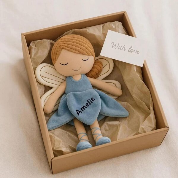 Pupazzo di stoffa personalizzato con nome 32 cm - fatina morbida e cuddly per bambine